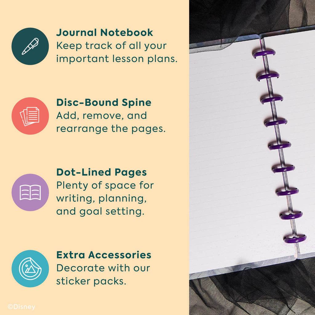 Happy Planner Disney’s Villains Notebook for Office, School or Journaling, Disc-Bound Notebook, Classic Sized, 60 Dot-Lined Pages, Made for Mayhem
