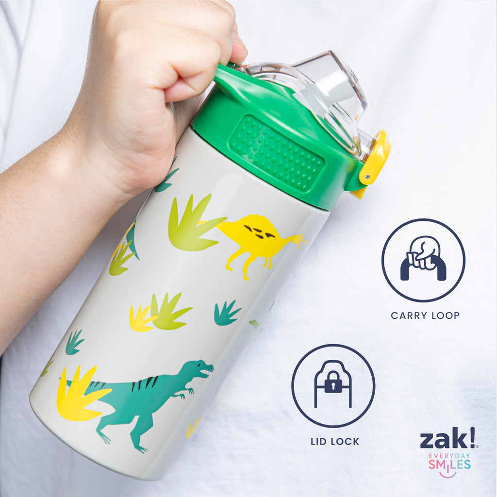 Zak Designs Sanrio Sage Kids Water Bottle for School or Travel, 14oz Stainless Steel Water Bottle with Straw, Handle, and Leak-Proof, Pop-Up Spout Cover (Hello Kitty)