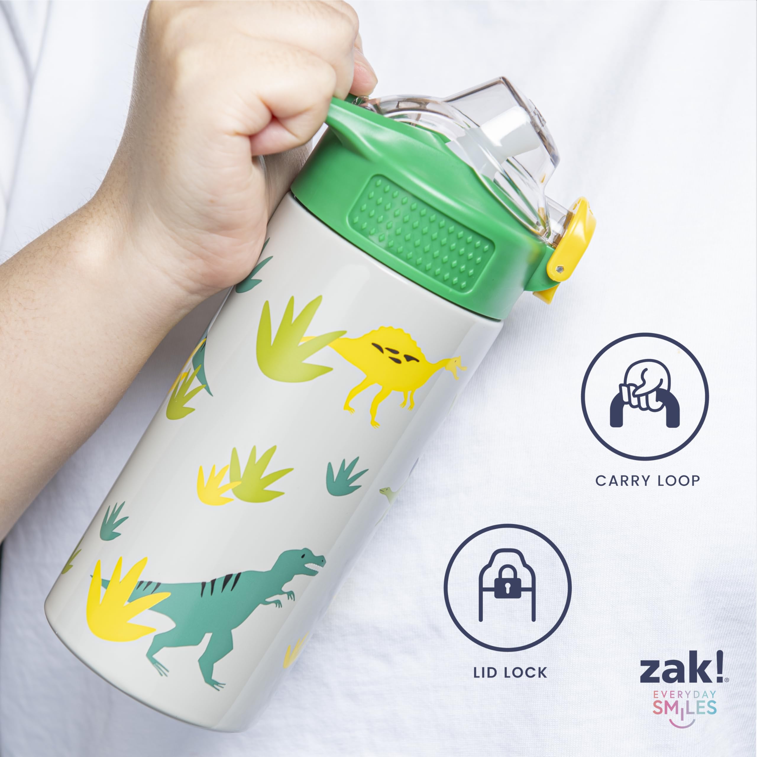 Zak Designs Sanrio Sage Kids Water Bottle for School or Travel, 14oz Stainless Steel Water Bottle with Straw, Handle, and Leak-Proof, Pop-Up Spout Cover (Hello Kitty)