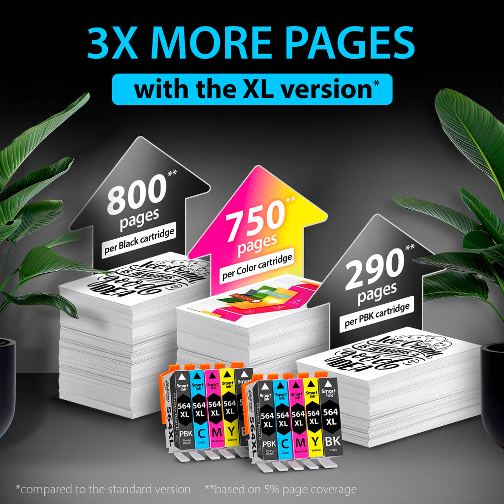 Smart Ink Compatible Ink Cartridge Replacement for HP 564 XL 564XL High Yield 10 Combo Pack (2 Black, 2PBK & 2 C/M/Y) for Photosmart 6525 6520 7520 5520 7510 5510 7525 DeskJet 3520 3522
