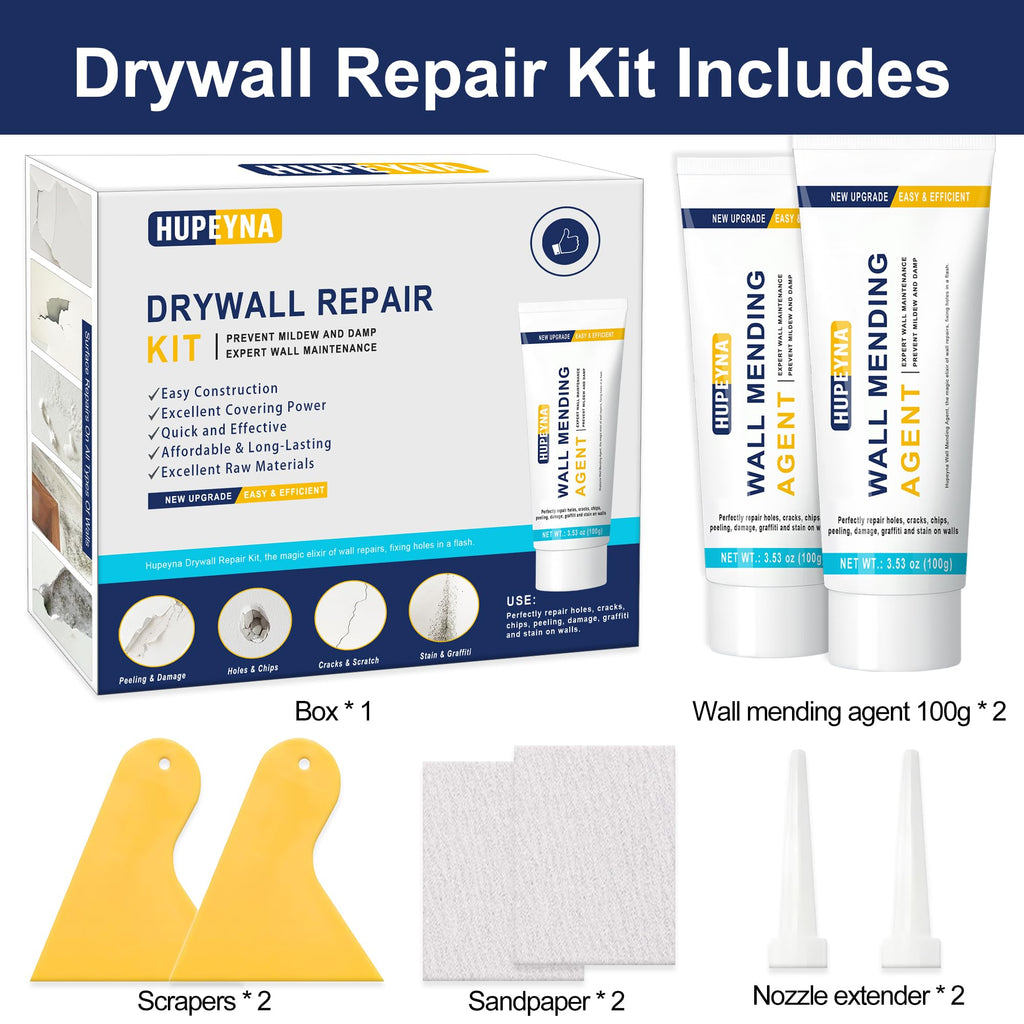 Hupeyna Drywall Repair Kit, 2 Pack Spackle Wall Repair, Drywall Patch Repair Kit with Scraper, Fast-Drying Wall Mending Agent, Effortlessly Fill Wall Surface Hole and Cracks Solution