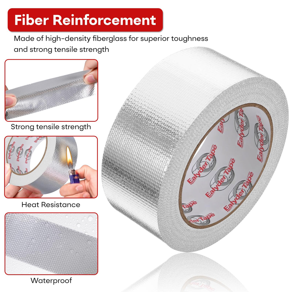 Ealyder Tape 4in x 82ft Adhesive Aluminum Foil Heat Shield Tape, Fiberglass Thermal Insulation Reflective Material for Pipe, Duct, Exhaust, HVAC and High Temp Protection, 5.91MIL