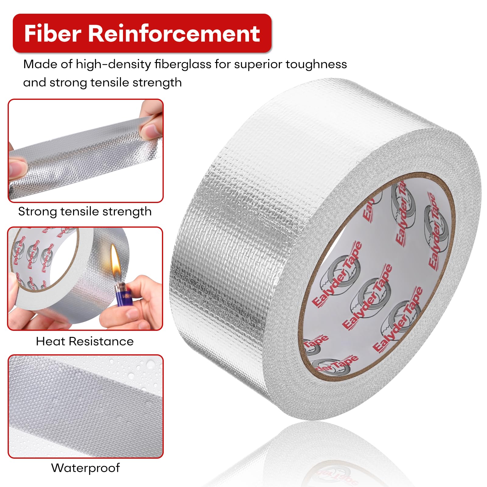 Ealyder Tape 4in x 82ft Adhesive Aluminum Foil Heat Shield Tape, Fiberglass Thermal Insulation Reflective Material for Pipe, Duct, Exhaust, HVAC and High Temp Protection, 5.91MIL