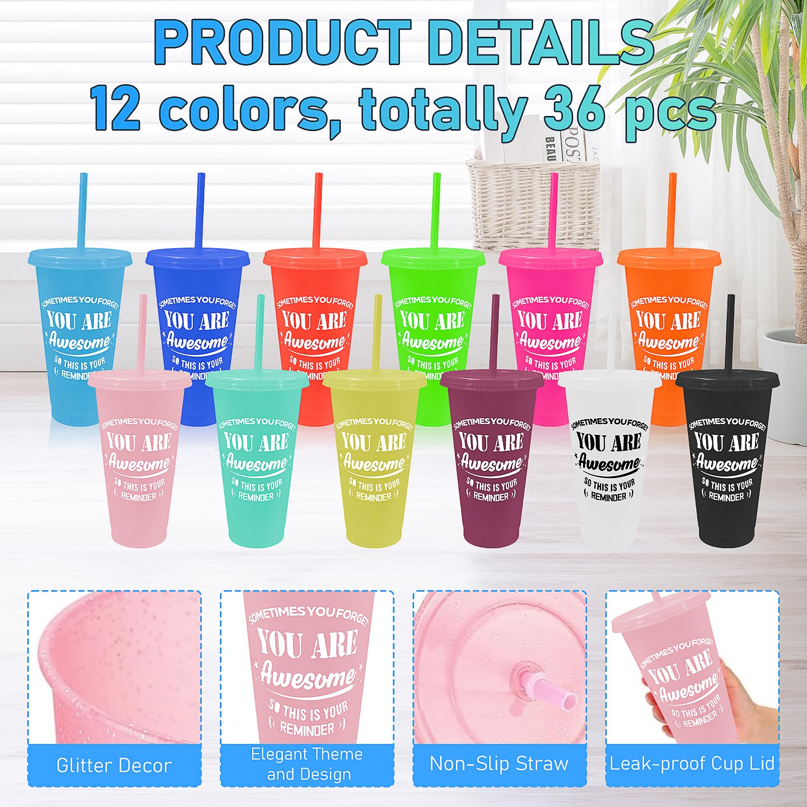 36 Pack Thank You Gifts You Are Awesome Coffee Mug 24 oz Plastic Tumblers with Lids and Straw Inspirational Reusable Tumblers Appreciation Gift for Coworker Teacher Colleague Employee