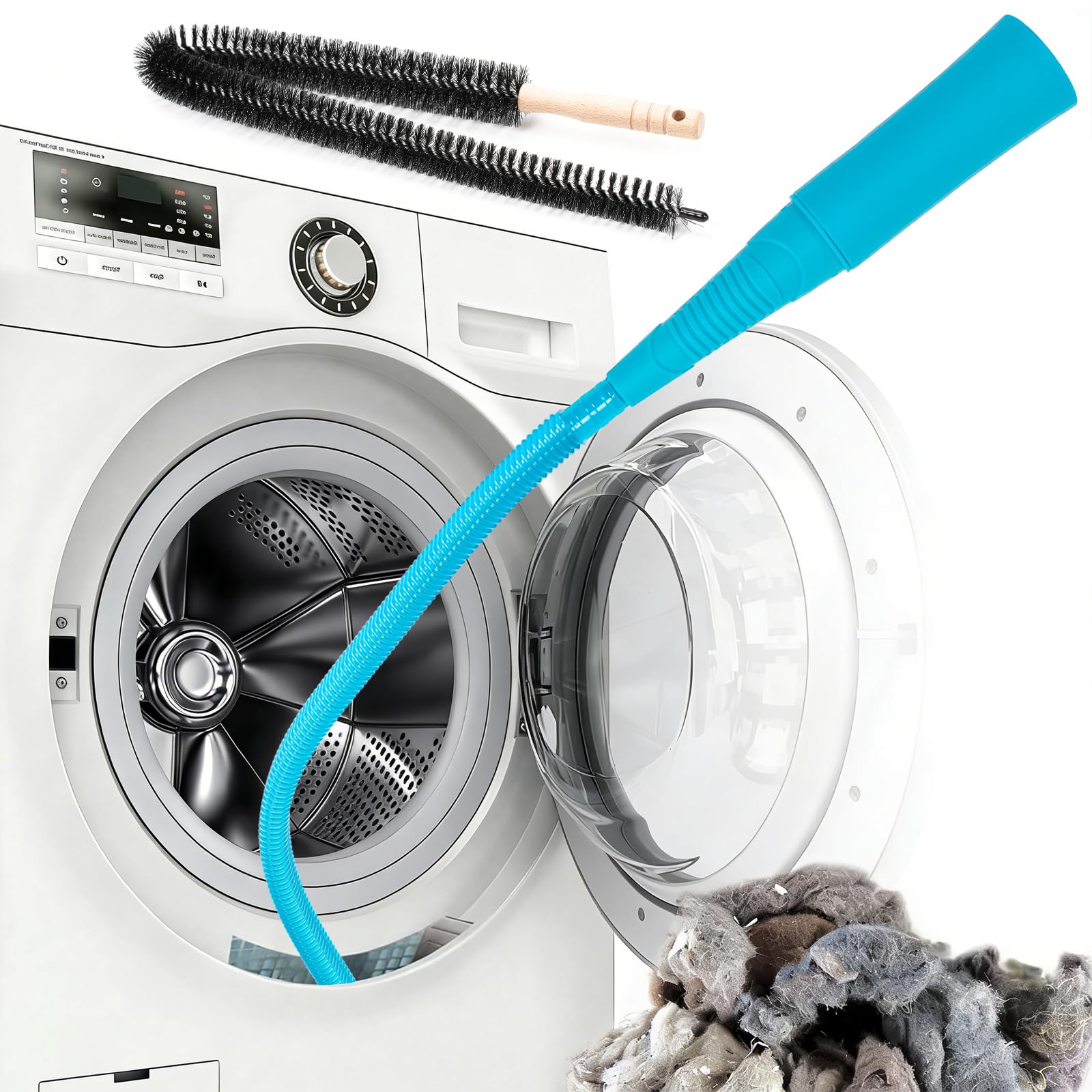 2 Pieces Dryer Vent Cleaning Kit, Lint Vacuum Attachment and Flexible Dryer Lint Brush, Compatible with Most Vacuums, Lint Remover Power Washer Accessory, Blue