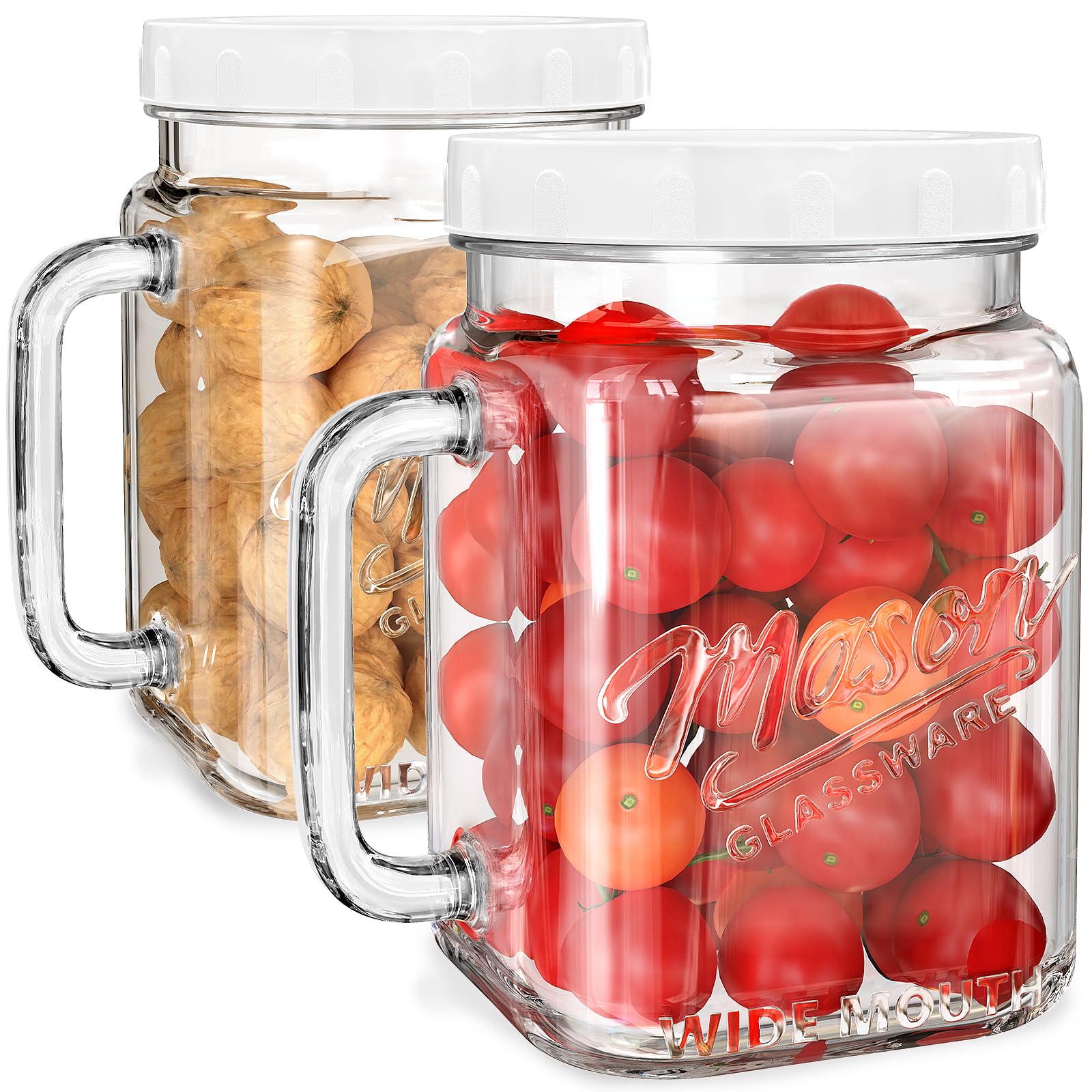 2 Pack Large Mason Jars, 74 oz Wide Mouth Glass Jar with Lid for Fridge, Glass Canisters DIY Favor Decor, Food Container for Sugar, Cookie, Flour, Pickle