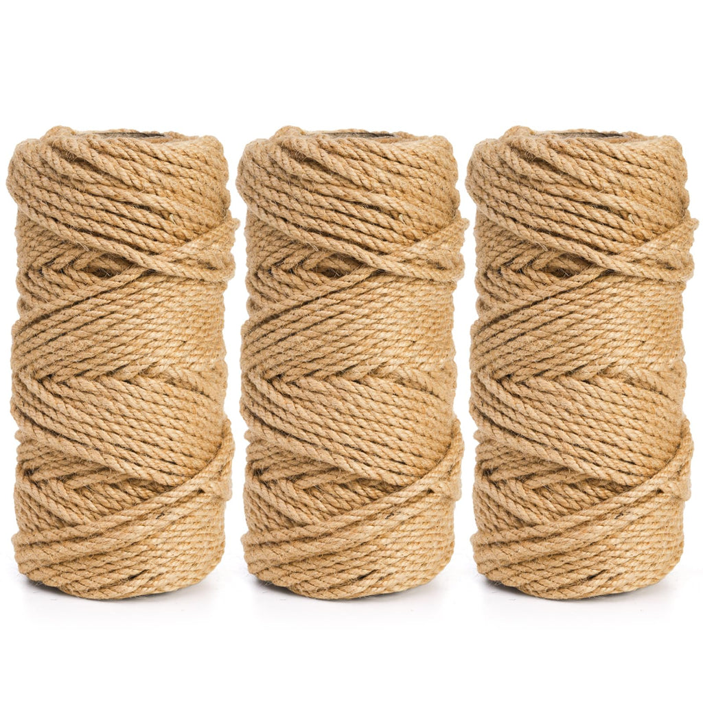 ZENFUN 3 Packs Total 492Feet Thick Jute Twine, 5mm 3Ply Heavy Duty Brown Jute Rope String, Natural Craft Rope Twine String for Home Gardening, Gift Wrapping, Packing, DIY Crafting(164Ft/50M Each)