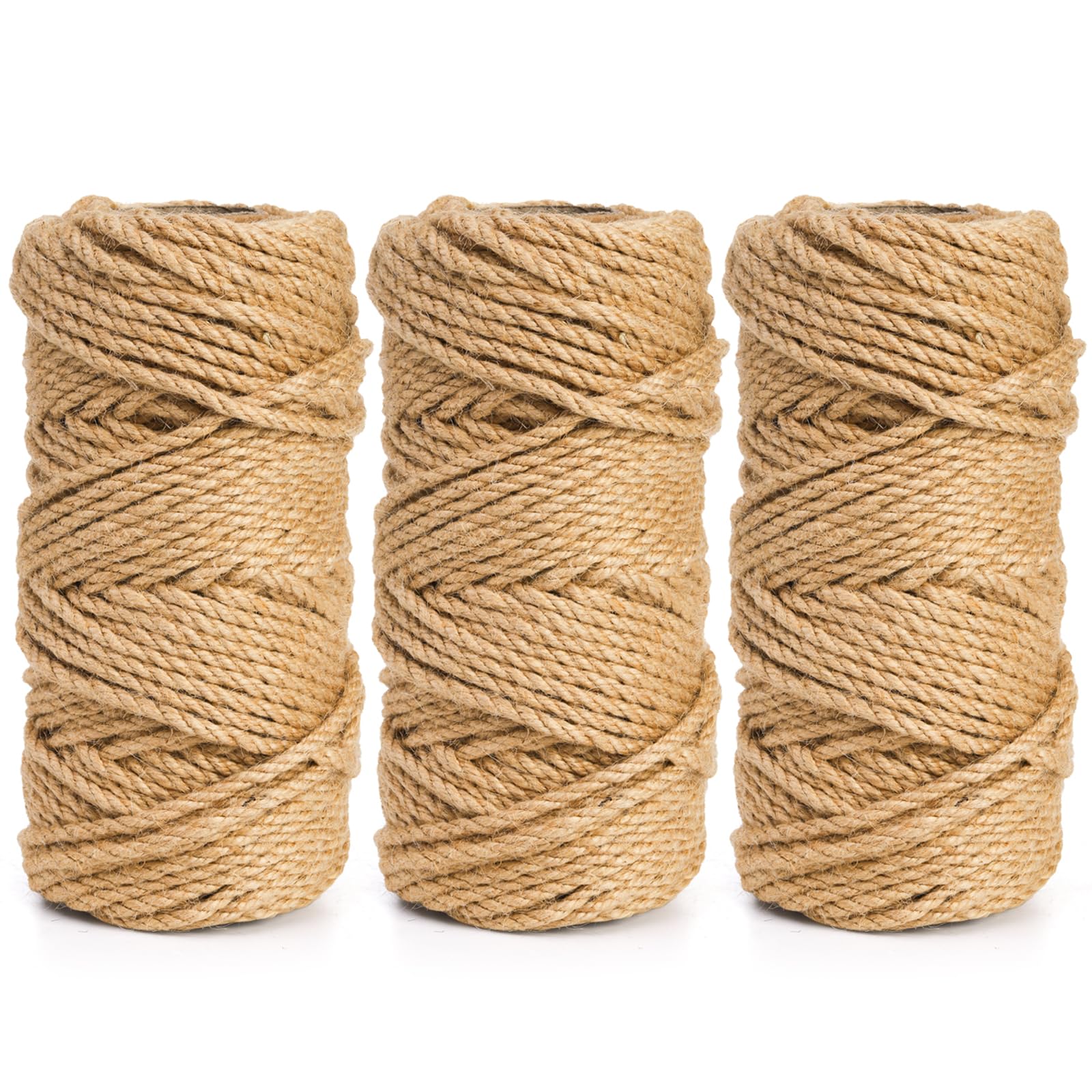 ZENFUN 3 Packs Total 492Feet Thick Jute Twine, 5mm 3Ply Heavy Duty Brown Jute Rope String, Natural Craft Rope Twine String for Home Gardening, Gift Wrapping, Packing, DIY Crafting(164Ft/50M Each)