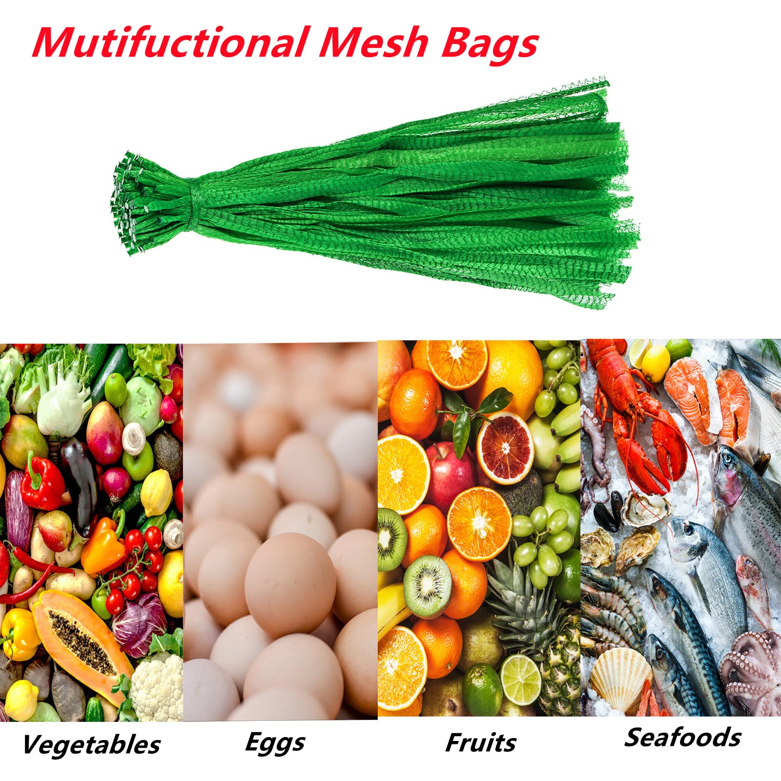 Frcctre 300 Pack 23 Inch Reusable Nylon Mesh Netting Bag, Produce Mesh Bags Packaging Net, Plastic Fruit Vegetable Storage Bags Onion Bags Seafood Boil Bags for Shellfish Crab Cooking Mesh Bags