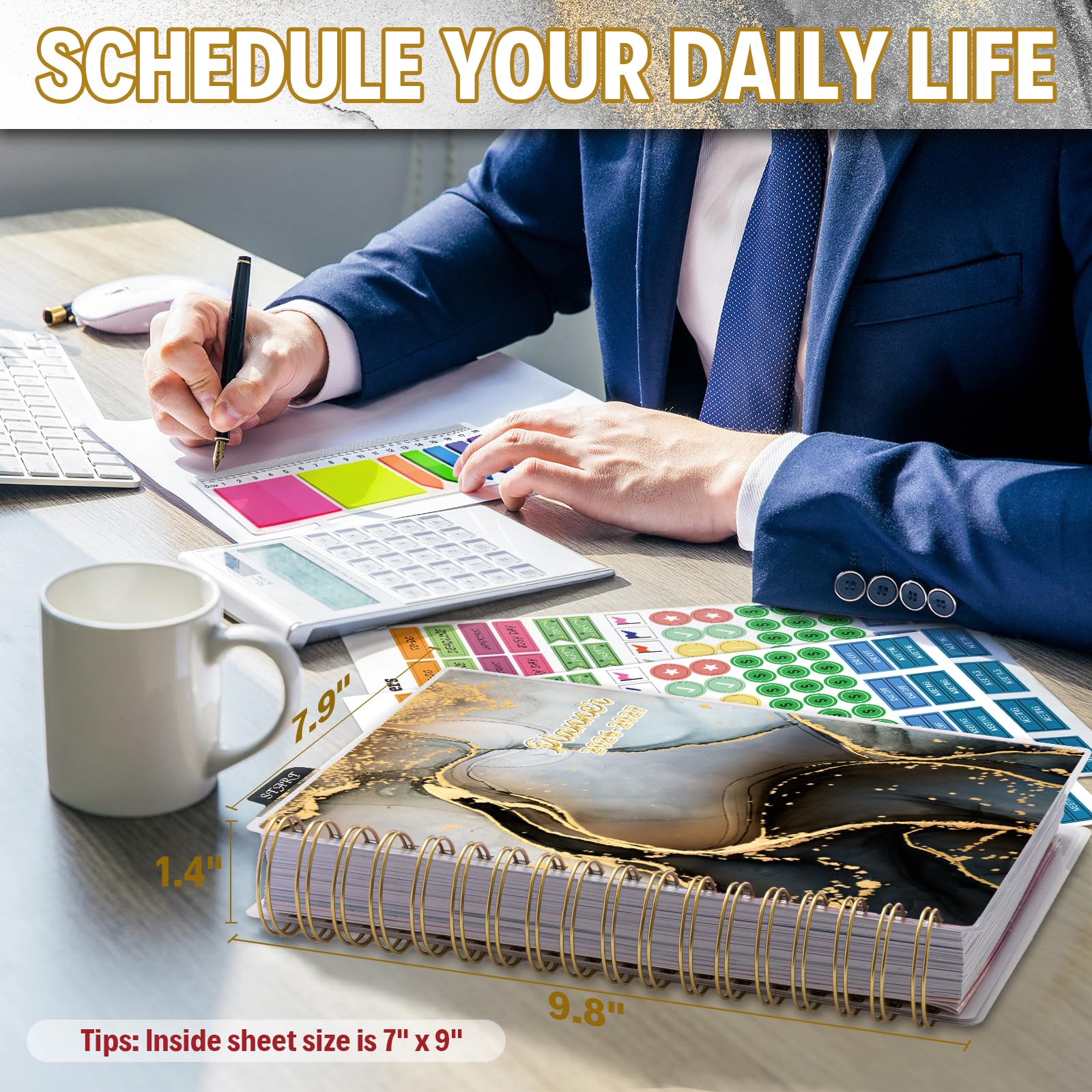 Planner 2026-2027, 18 Months Academic Daily Weekly Monthly Planner Yearly Agenda January 2026 – June 2027, Page Tabs, Separator Page, Inner Pocket, Bookmark, Stickers, Sticky Note Set, 7.9" x 9.8"