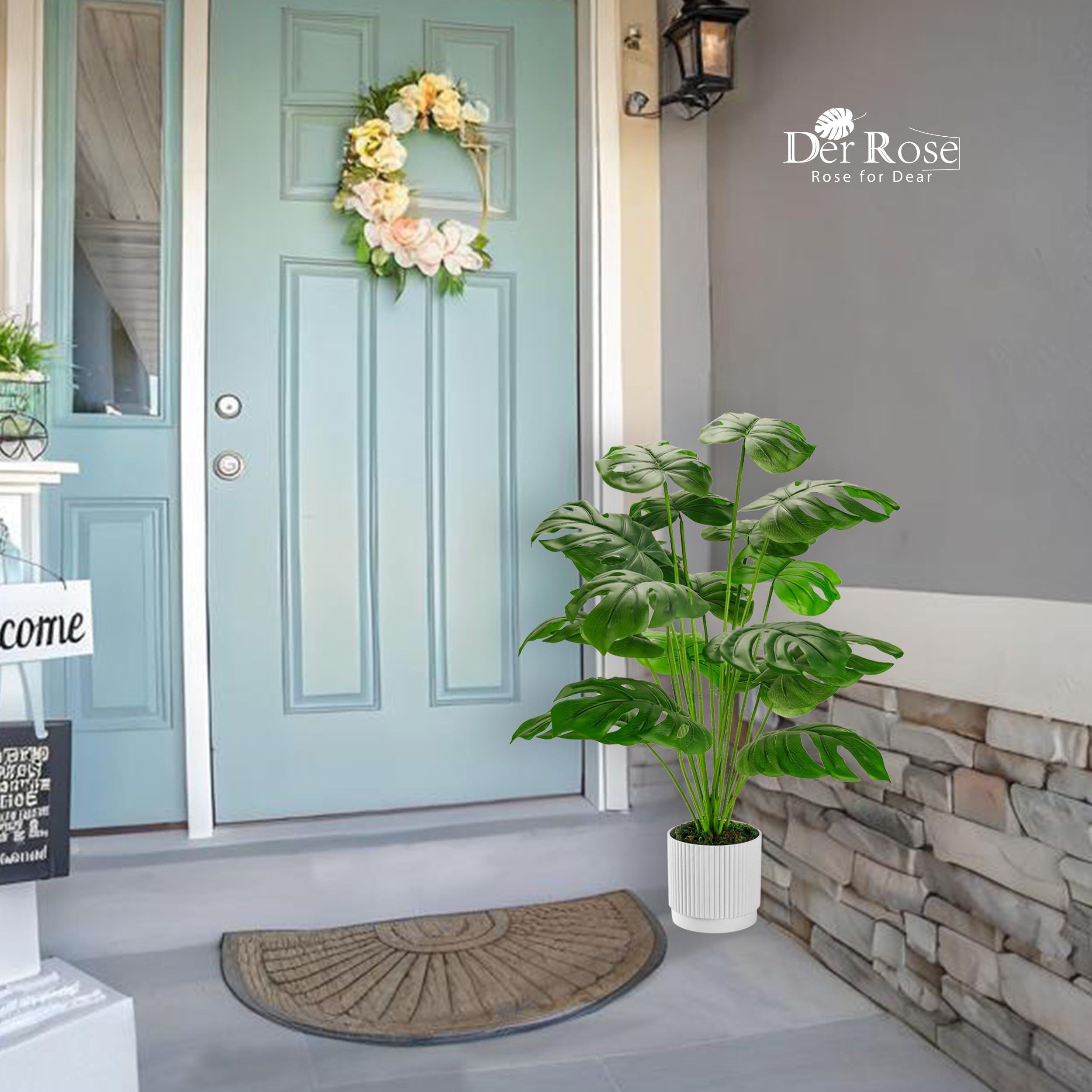 Der Rose 28" Fake Plants Large Artificial Monstera Faux Plants Tall for Outdoor Floor Front Porch Decor Indoor