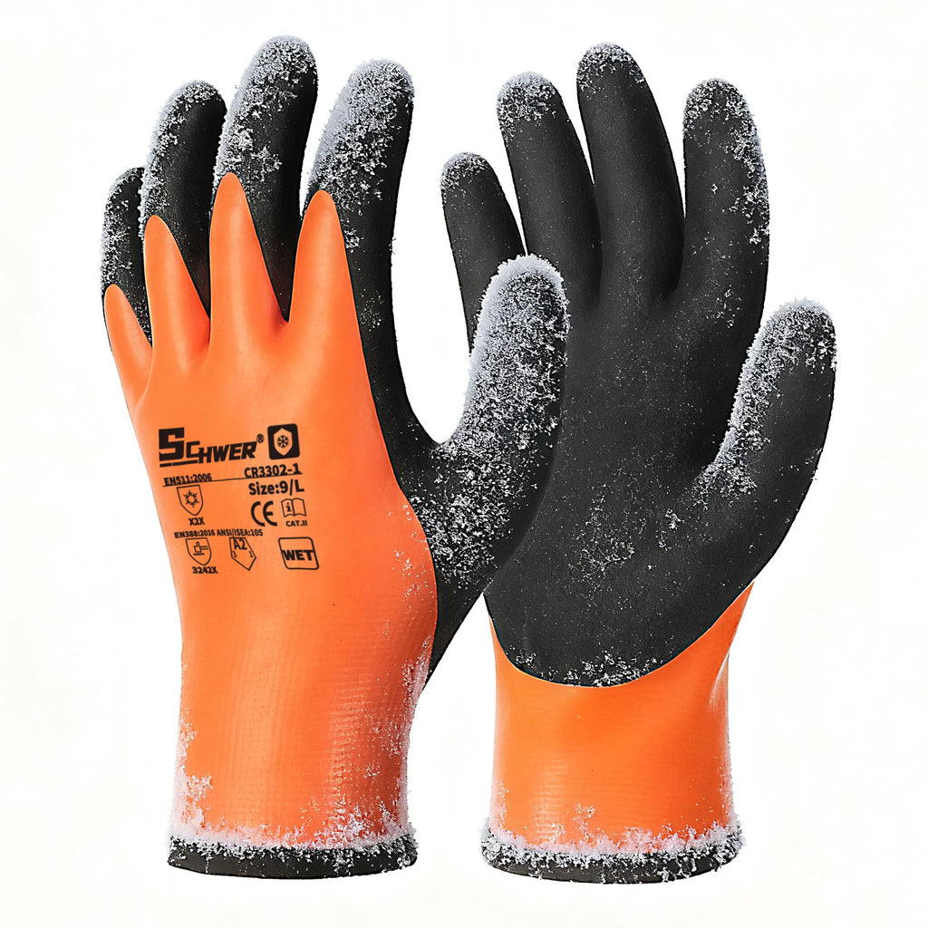 Schwer 2 Pairs FreezeGuard Winter Work Gloves, ANSI A2 Cut Resistant Freezer Gloves for Outdoor Cold Weather Keep Hands Warm, Waterproof Gloves for Shoveling Snow, Ice Fishing, L