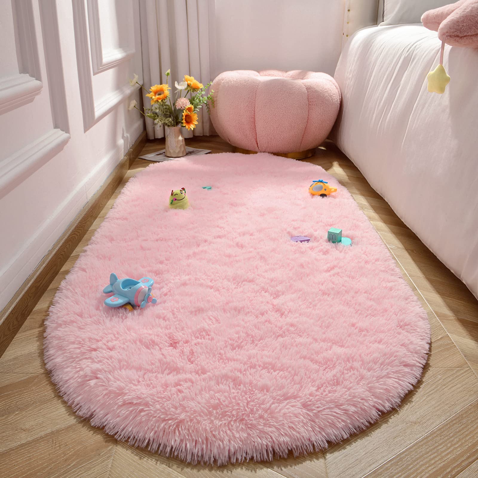 LOCHAS Ultra Soft Children Rugs Room Mat Modern Shaggy Area Rugs Home Decor 2.6' x 5.3', Pink