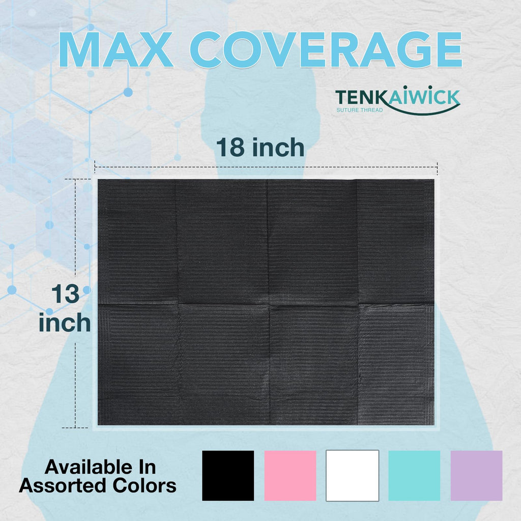200 Pack Disposable Dental Bibs 13"x18", 3-Ply Waterproof Tattoo Bibs Sheet for Nail Salon, Dental Clinic, Feeding, Tattoo Shop (Black)