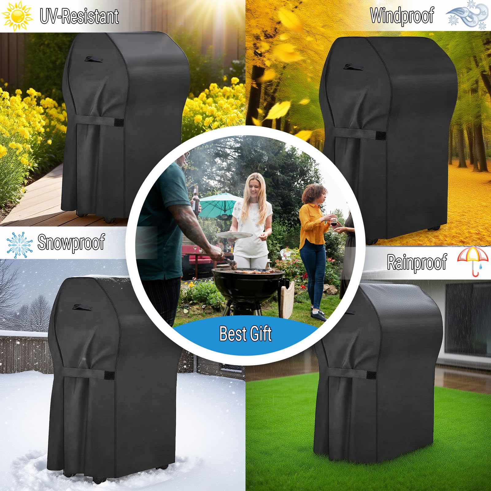 Heavy Duty BBQ Grill Cover for Outdoor, Waterproof Barbecue Covers with Buckles, Weather Resistant, Fits Weber, Brinkmann, and Other Standard Grills(Beige & Brown) (Blak, 30 Inch)