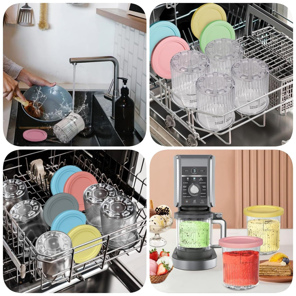 4 Pack Ice Cream Pints and Lids Compatible with Ninja NC300 NC301 NC299AMZ Series Creami Ice Cream Makers,BPA-Free,Dishwasher Safe,Color Lids,(16oz Cups) (NC301 Series 4)
