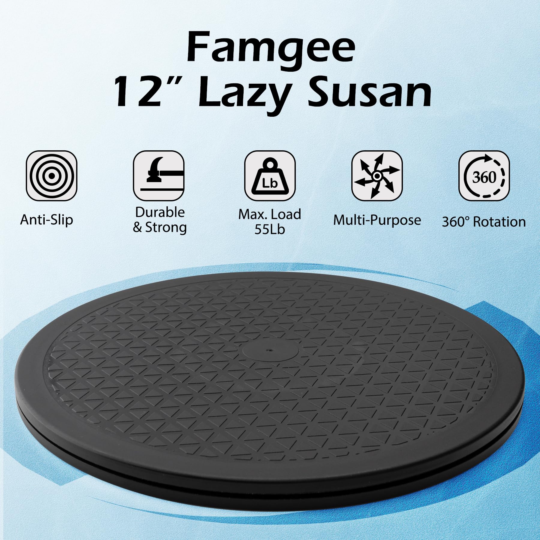 Famgee 12 Inch Lazy Susan Turntable Heavy Duty Rotating Swivel Stand Lazy Susan with Steel Ball Bearings for Flat Panel Monitors, Computer, TV, Speakers, Bonsai, Statue, Cabinet Organizer