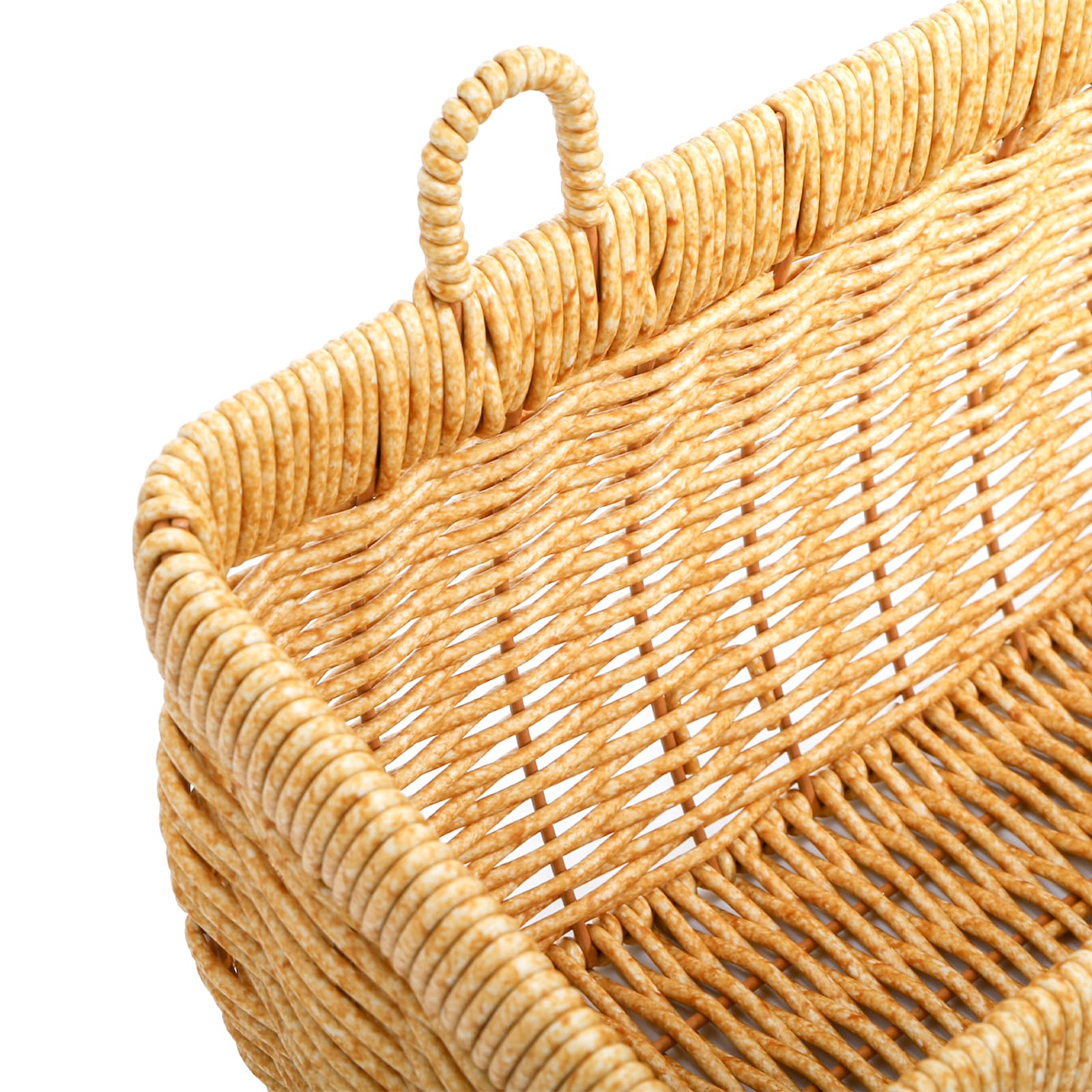 ZEAYEA Set of 2 Wall Hanging Basket, Small Hand-Woven Hanging Organizer Basket for Onion Garlic, Boho Plastic Fruit Storage Baskets with Hanger for Kitchen Bathroom Laundry Living Room Home Decor