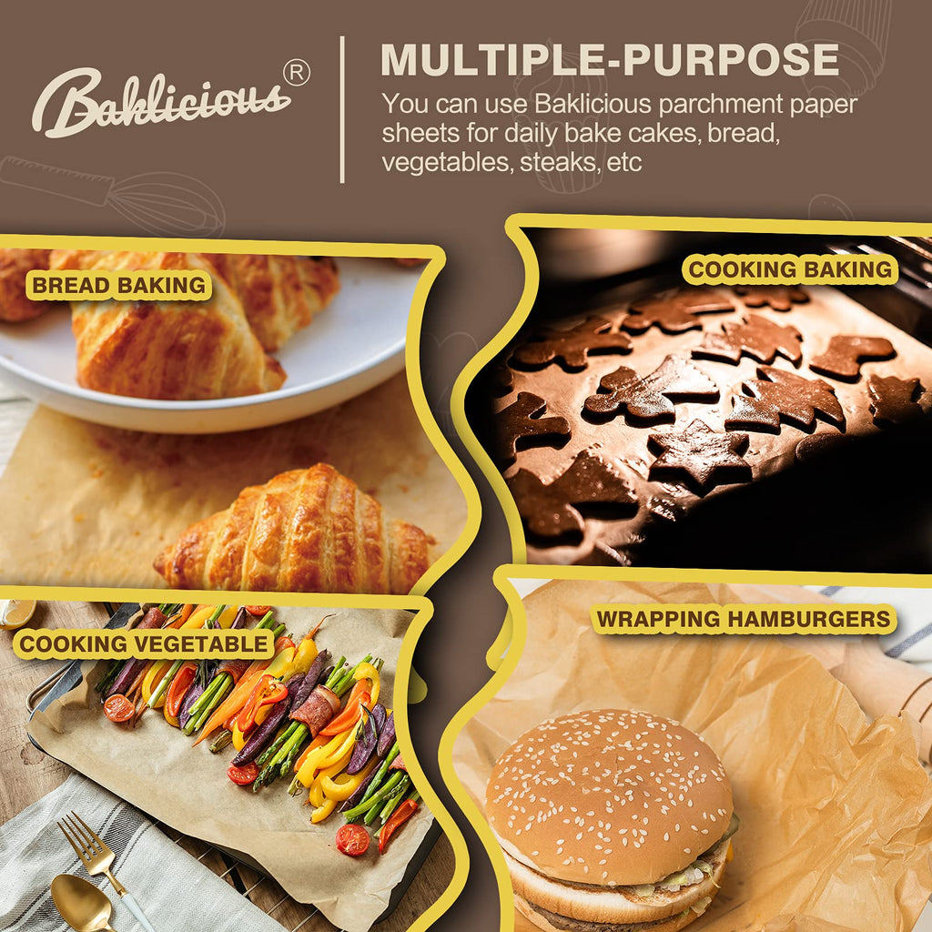 220 Pcs Unbleached Parchment Paper Baking Sheets, Baklicious Pre-Cut Heavy Duty Parchment Baking Paper for Air Fryer, Oven, Bakeware, Steaming, Cooking Bread, Cupcake, Cookies