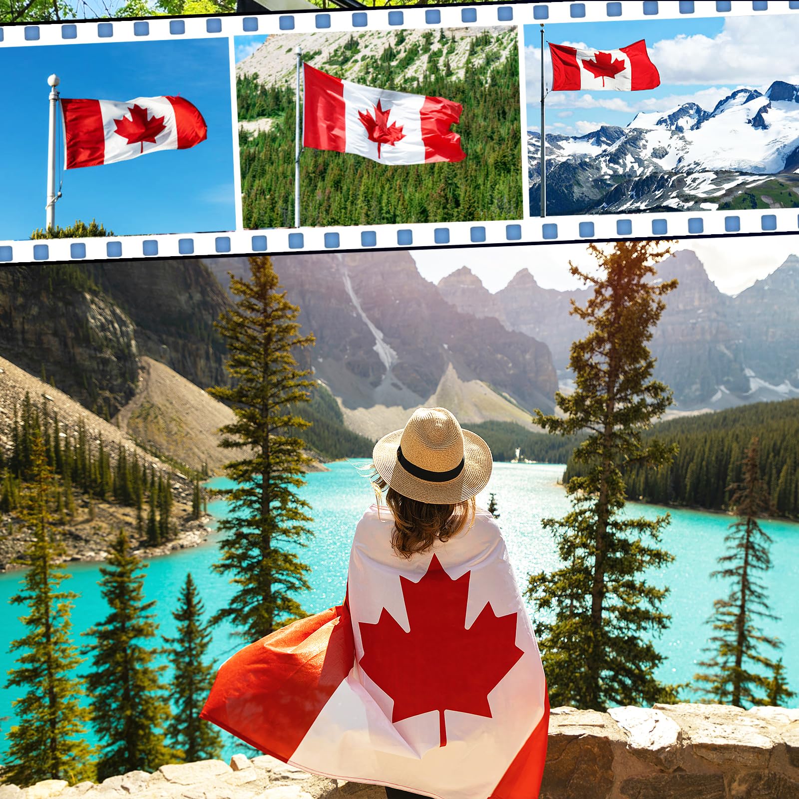 FLAGWIN Canada Flag 3x5 FT, Canadian Flags Heavy Duty Polyester Embroidered Maple Leaf with Brass Grommets, Vivid Color and Fade Resistant Canada Banner Flag for Indoor/Outdoor
