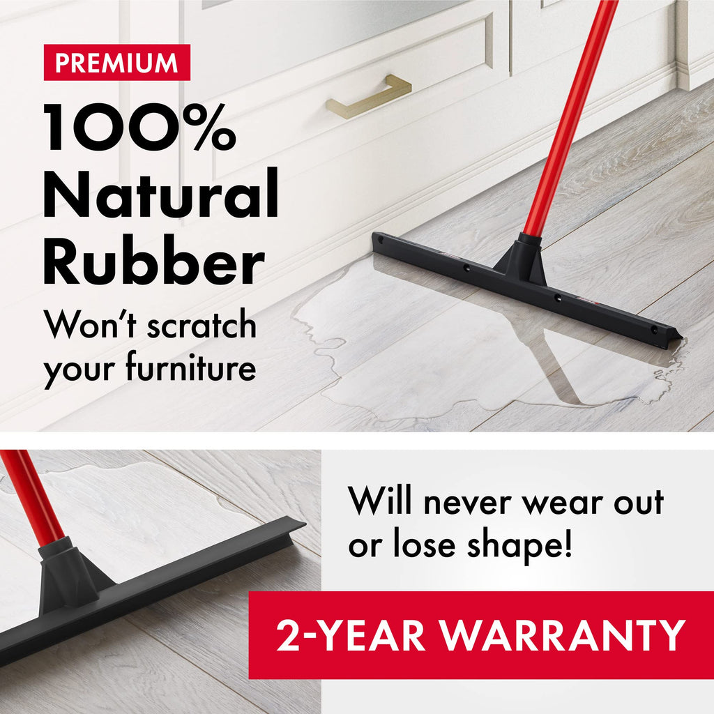 Tyroler Push & Pull Floor Squeegee Heavy Duty | 44CM Head 100% Rubber Squeegee Broom | Aluminum Anti-Rust 4-Piece Handle | Floor Wiper Multi-Surface, Hardwood, Marble, Tile, Garage, Indoor & Outdoor