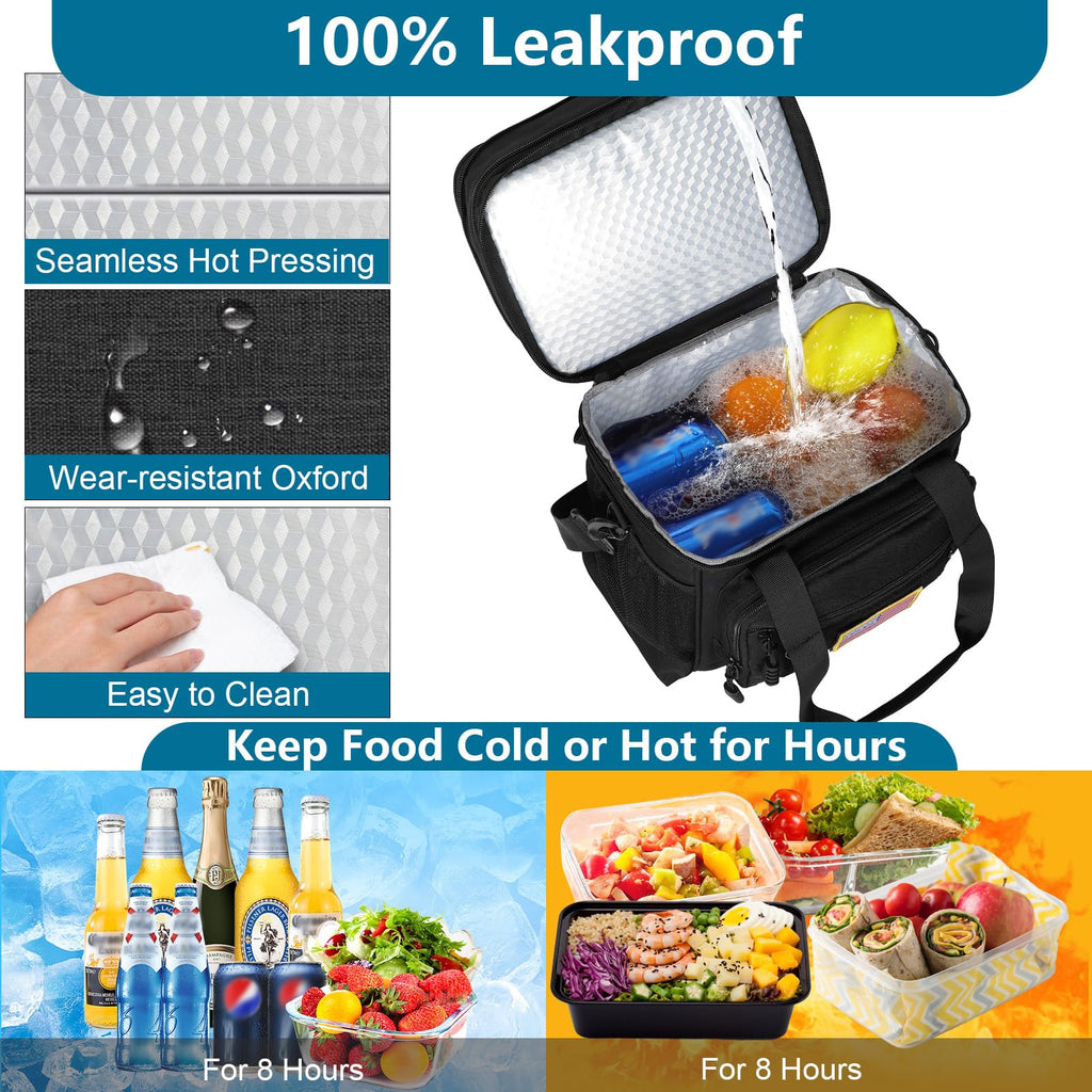 Tactical Lunch Box Cooler Bag - Expandable Insulated Lunch Bag for Men Women - Large Lunchbox for Adults Work Shifts Outdoor Trips Black 16L
