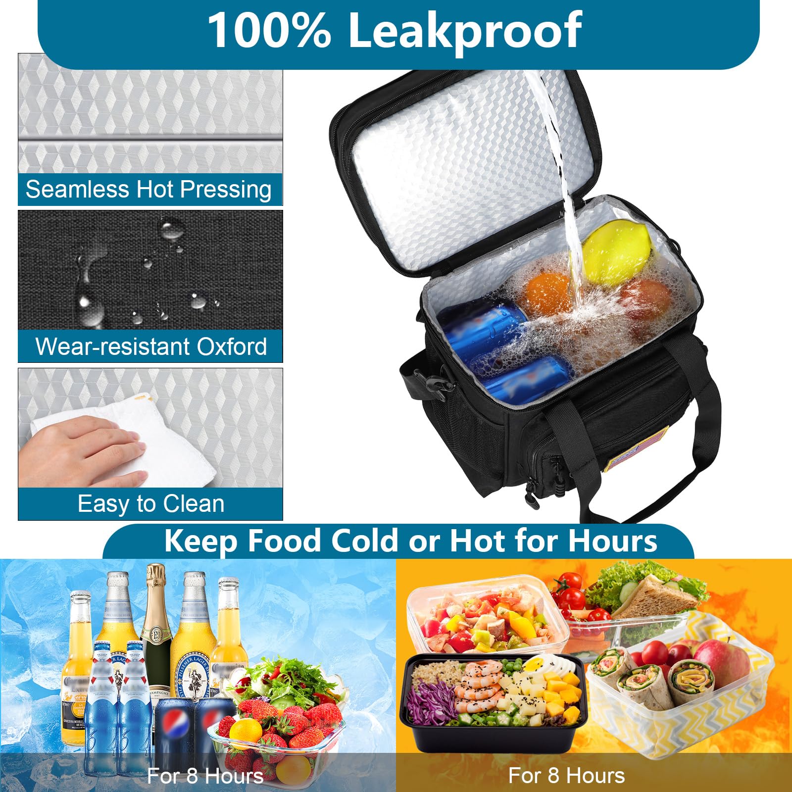 Tactical Lunch Box Cooler Bag - Expandable Insulated Lunch Bag for Men Women - Large Lunchbox for Adults Work Shifts Outdoor Trips Black 16L