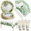 Nkaiso Paper Plates Napkins Cups Set, 121Pcs Sage Green Party Tableware, Birthday Paper Plates Cups Napkins Straws Tableware Set for Party Supplies Wedding Party Decoration -24 Guests