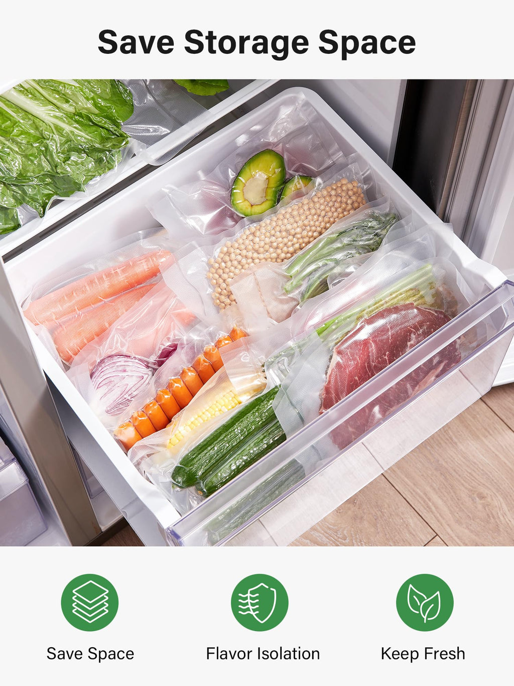 Kootek Vacuum Sealer Bags for Food, 2 Rolls for Custom Fit Food Storage, Meal Prep or Sous Vide, 11"x50' Commercial Grade Vacuum Seal Freezer Bags Rolls