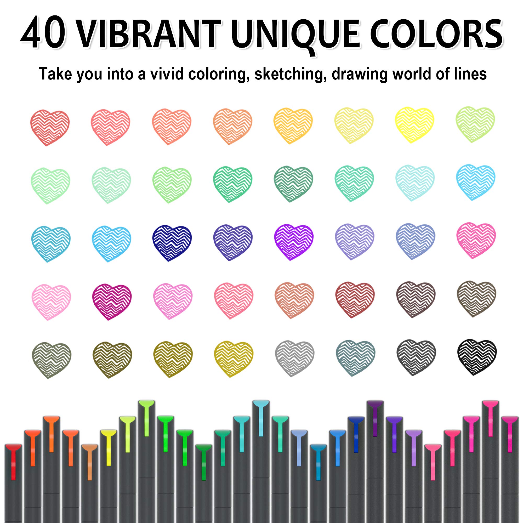 Lineon 40 Colors Journal Planner Pens, 40 Colors Fineliner Pens Perfect Set for Journal Planner Note Calendar Coloring Office School Art Supplies