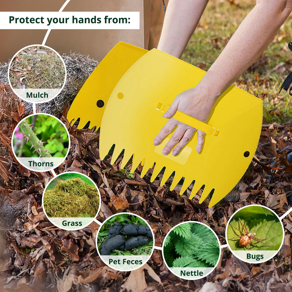 GardenHOME Leaf Scoops Hand Rakes, Large Leaf Grabbers for Yard Work, Lawn Claws for Leaves, Ramasse-Feuilles, Lawn Debris & Cleanup, 1 Pair – Yellow