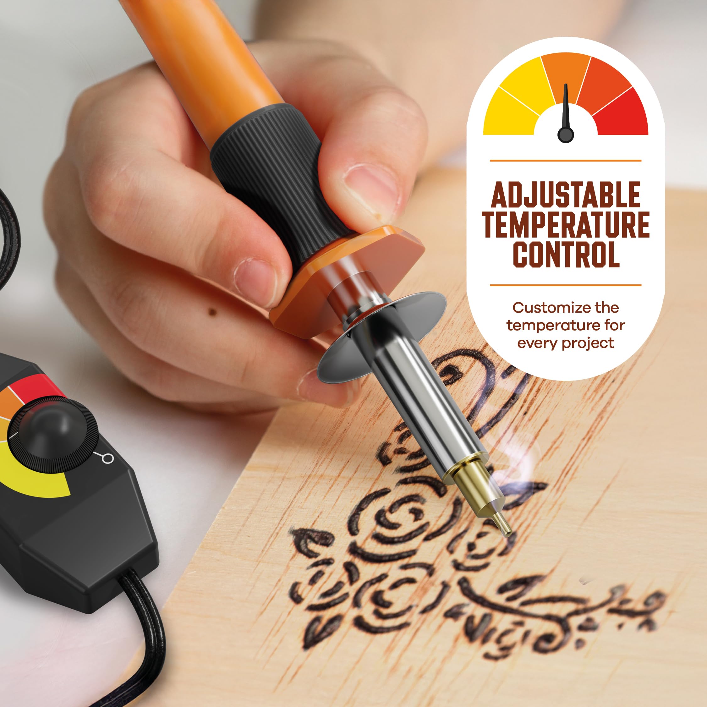 Craft Culture Wood Burning Tool Pen - Craft Burning Tools for Adults & Teens - Wood Burner Kit, Engraver, Carver, Pyrography, Woodburning - Includes 9 Premium Tips - Adjustable Temperature Control