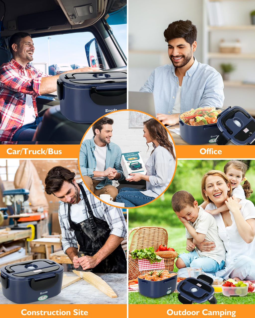Electric Lunch Box Food Heater - 100W Fast Heating Lunch Box 12V/24V/110-230V Warming Lunchbox, Dual 1.5L Containers, Portable Food Warmer for Car/Truck/Travel, with Spork & Insulated Carry Bag