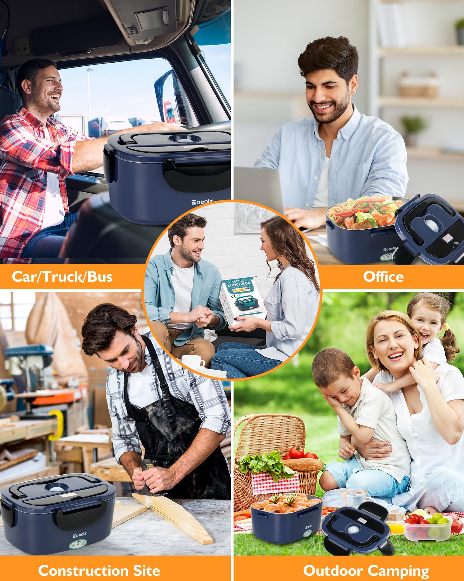 Electric Lunch Box Food Heater - 100W Fast Heating Lunch Box 12V/24V/110-230V Warming Lunchbox, Dual 1.5L Containers, Portable Food Warmer for Car/Truck/Travel, with Spork & Insulated Carry Bag