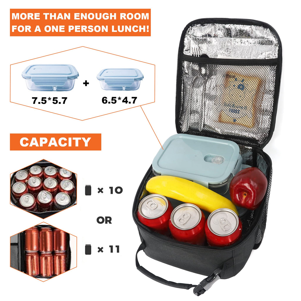 Lunch Box for Men Women Adults Small Lunch Bag for Office Work Picnic - Reusable Portable Lunchbox, Black