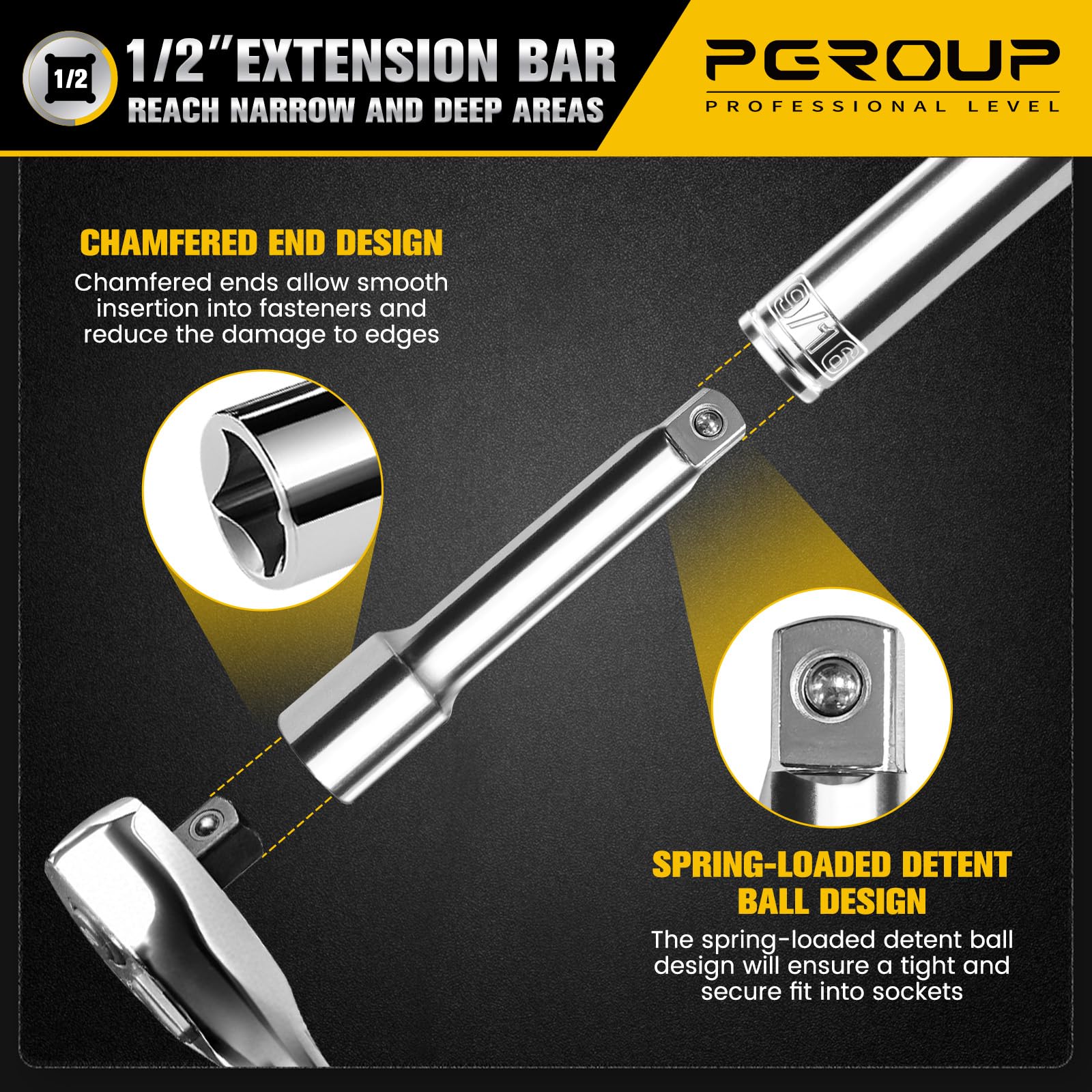 1/2-Inch Drive Ratchet Wrench, 90-Tooth Quick-Release Reversible Ratchet Wrench with an Extension Bar(3 inch), 10" Long Socket Wrench, 4-Degree Swing, Full Polished, Cr-Mo Head for Gifting, Repairing