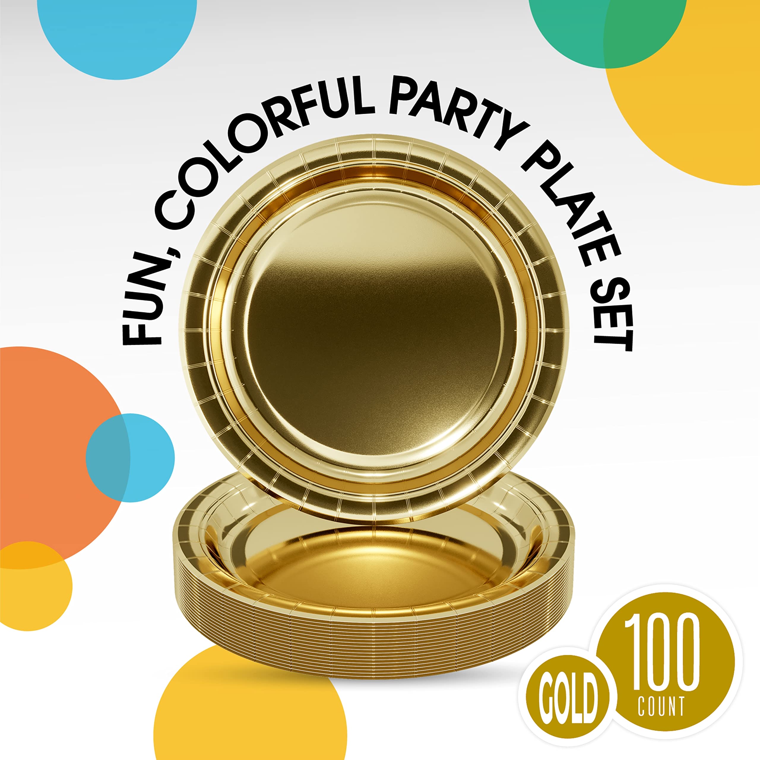 Gold Paper Plates 9 Inch 100 Count - Gold 9 Inch Paper Plates - Bulk Paper Plates Gold Disposable Plates - Disposable Cake Plates Paper Plate Gold - Exquisite