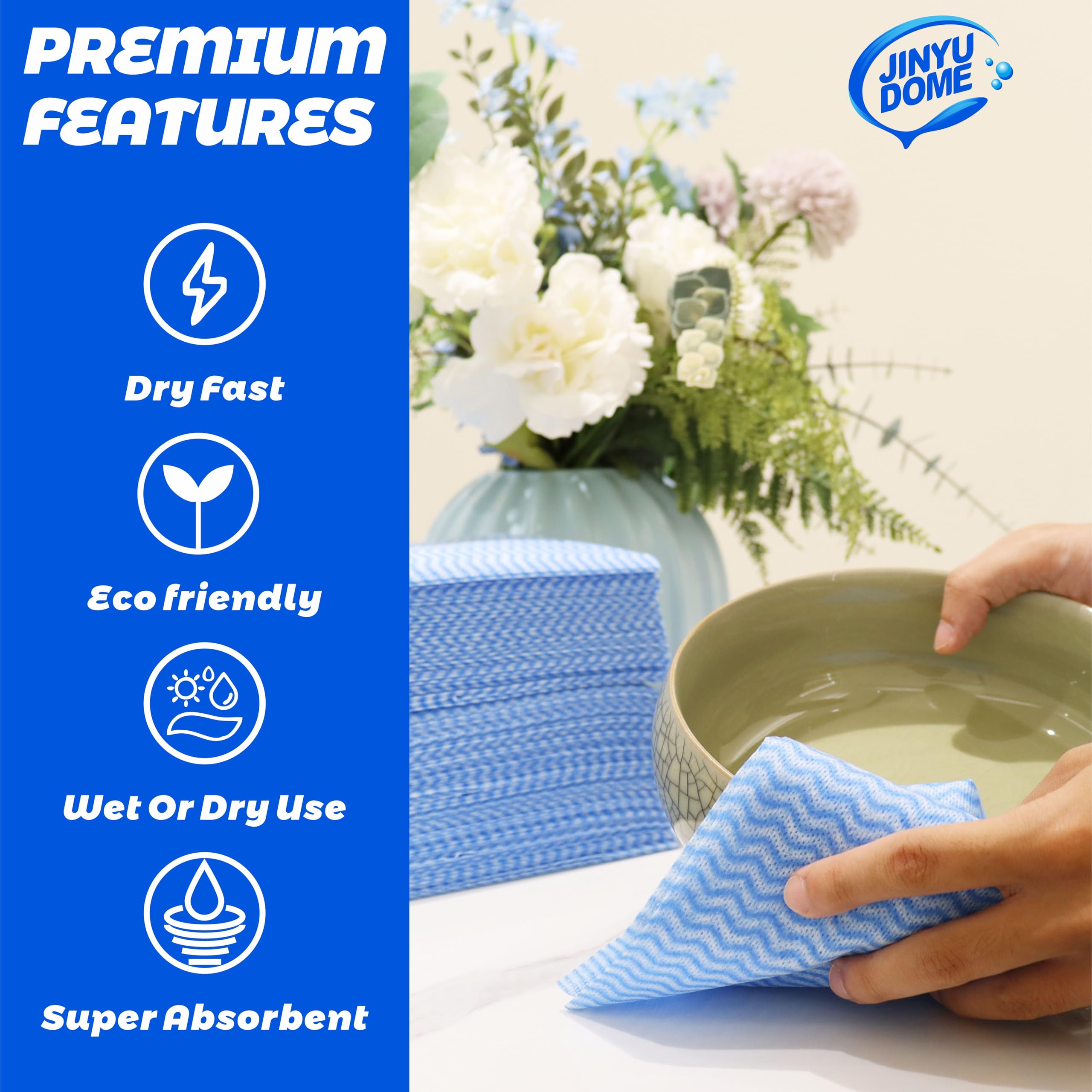 JINYUDOME Blue Handi Wipes Disposable Dish Cloths Heavy Duty Kitchen Towels Reusable Cleaning Wipe, 60 Count