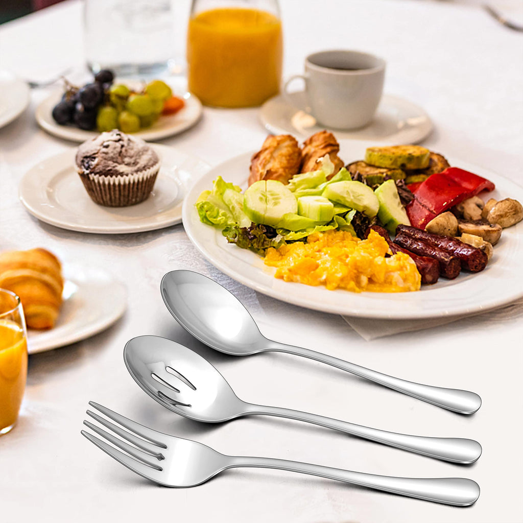 Herogo 8-Piece Stainless Steel Serving Utensils Set, 8.7 Inch Spoons, Forks, Tongs for Catering, Dishwasher Safe