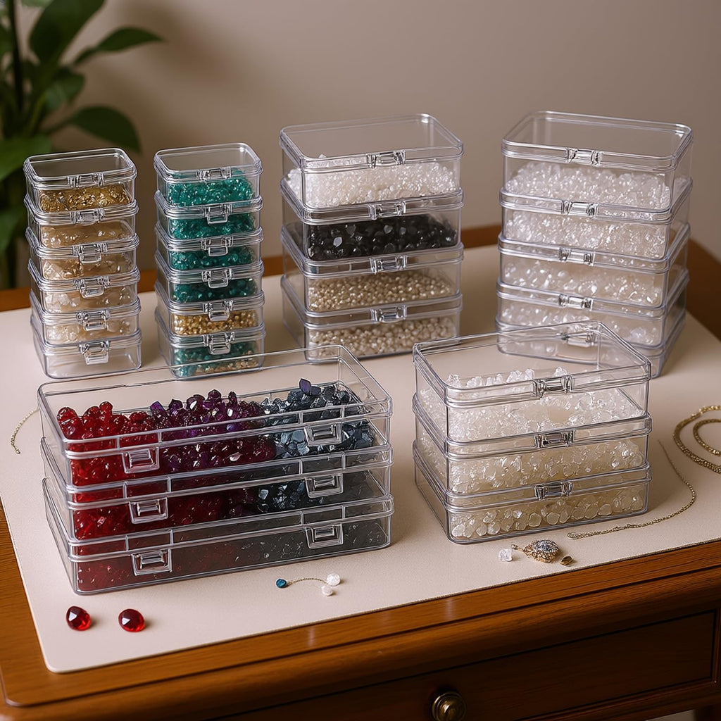 24 Pieces Mixed Sizes Rectangular Empty Mini Clear Plastic Organizer Storage Box Containers with Hinged Lids for Small Items and Other Craft Projects