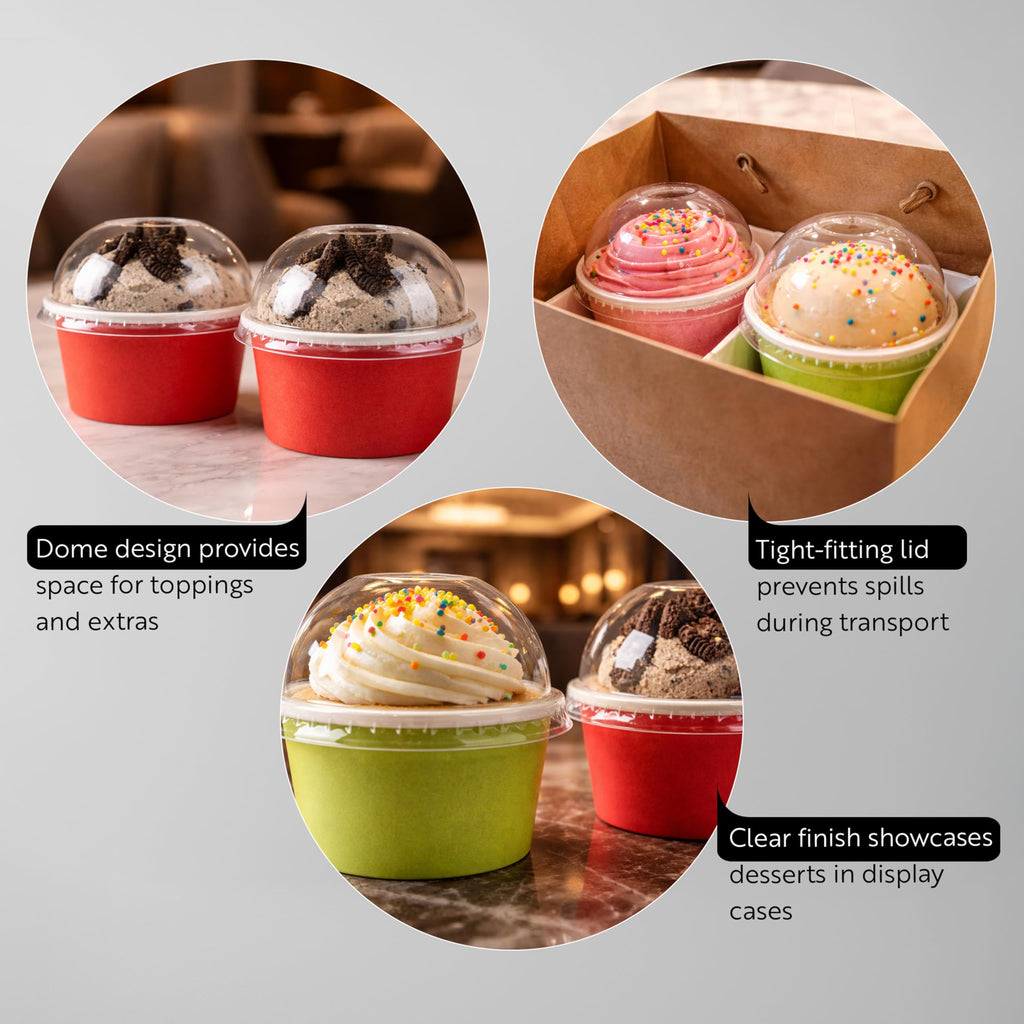 Restaurantware-LIDS ONLY: Dome-Shaped Lids, 50 Transparent Plastic Lids for 5 Ounce Coppetta to Go Cups - Cups Sold Separately, Disposable, Clear Plastic Dessert Cups Lids, for Dessert Takeaways