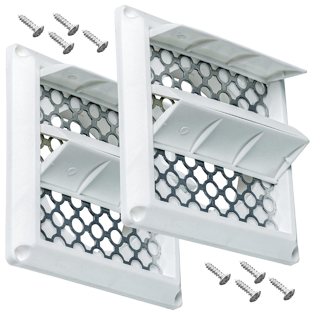 [UPGRADED] 2 PACKS Ultra Durable Louvered Outdoor Dryer Vent Cover for 4" Opening Hood Duct by BlueStars - Outdoor White Exhaust Cap Prevents Birds, Rain And Snow For Long-lasting Use