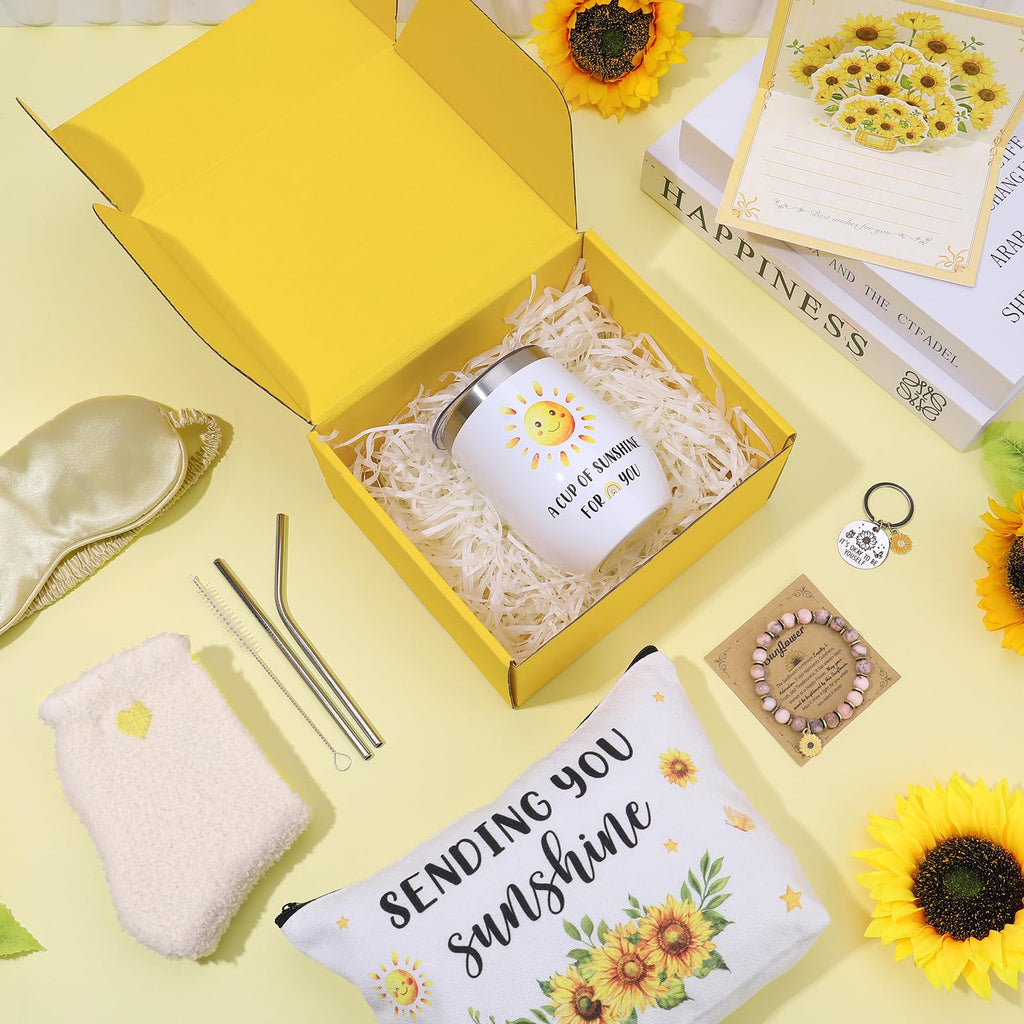 Guiqulai Birthday Gifts for Women,Self Care Gift for Women,Sending Sunshine Get Well Soon Gift,Care Package Sunflower Gifts Baskets for Mum Sister Wife Friends