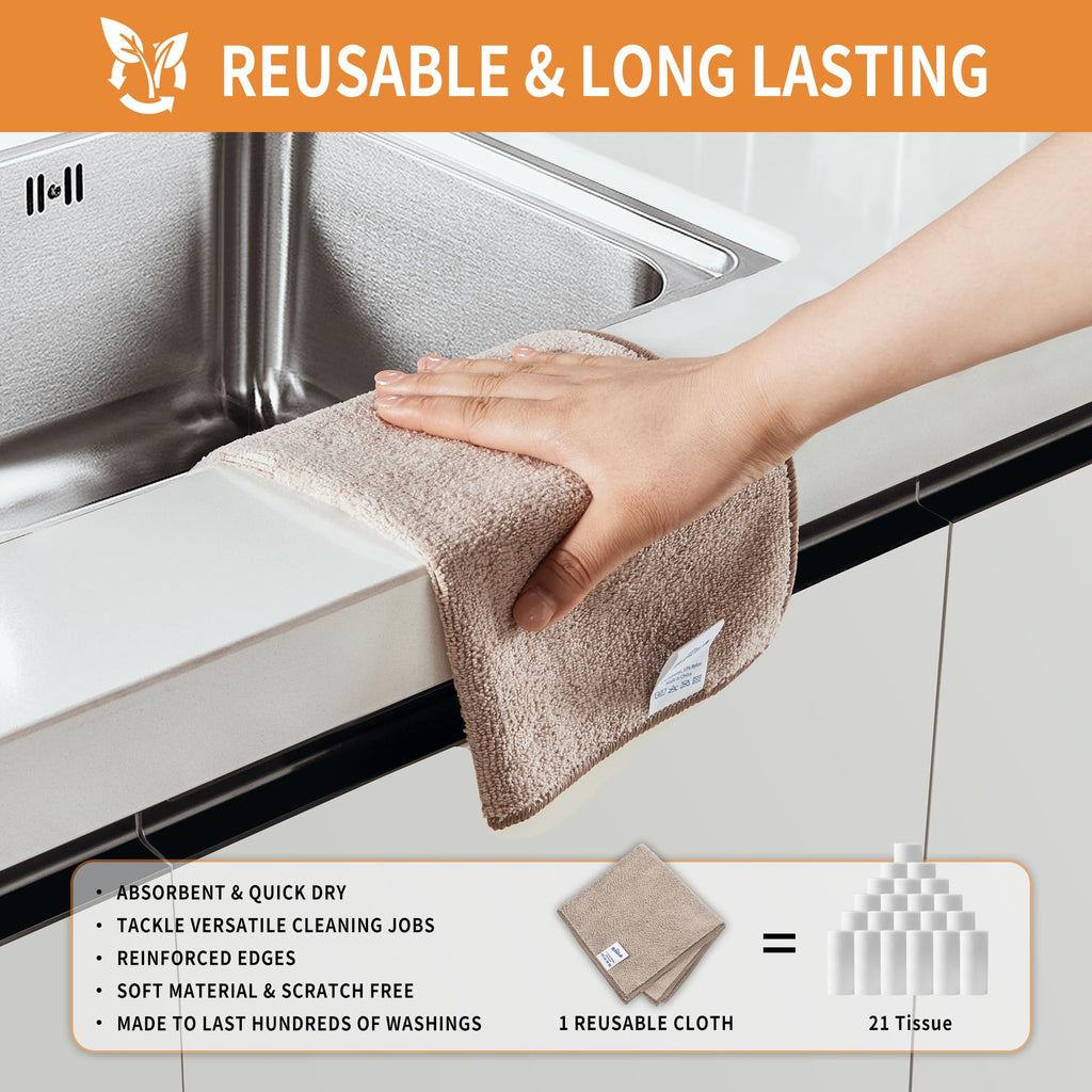 MR.SIGA Microfiber Cleaning Cloths, All-Purpose Surface Microfiber Towels, Streak Free Cleaning Rags, Pack of 12, Coffee, Size 32 x 32 cm(12.6 x 12.6 inch)