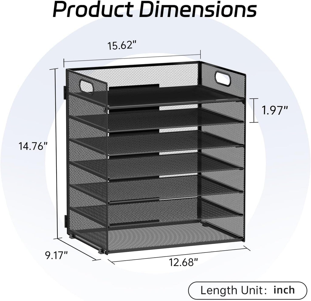 Reeplan 7-Tier Paper Organizer for Desk, Mesh Desk File Organizer with Handle, Paper Letter Tray File Sorter for Office Home School (Black)