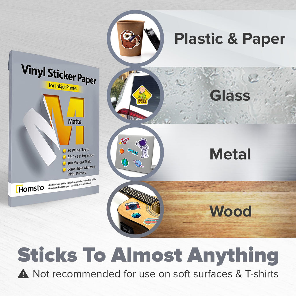 Vinyl Sticker Paper, Matte, Glossy and Clear Printable Sticker Paper (Matte, 50 sheets)