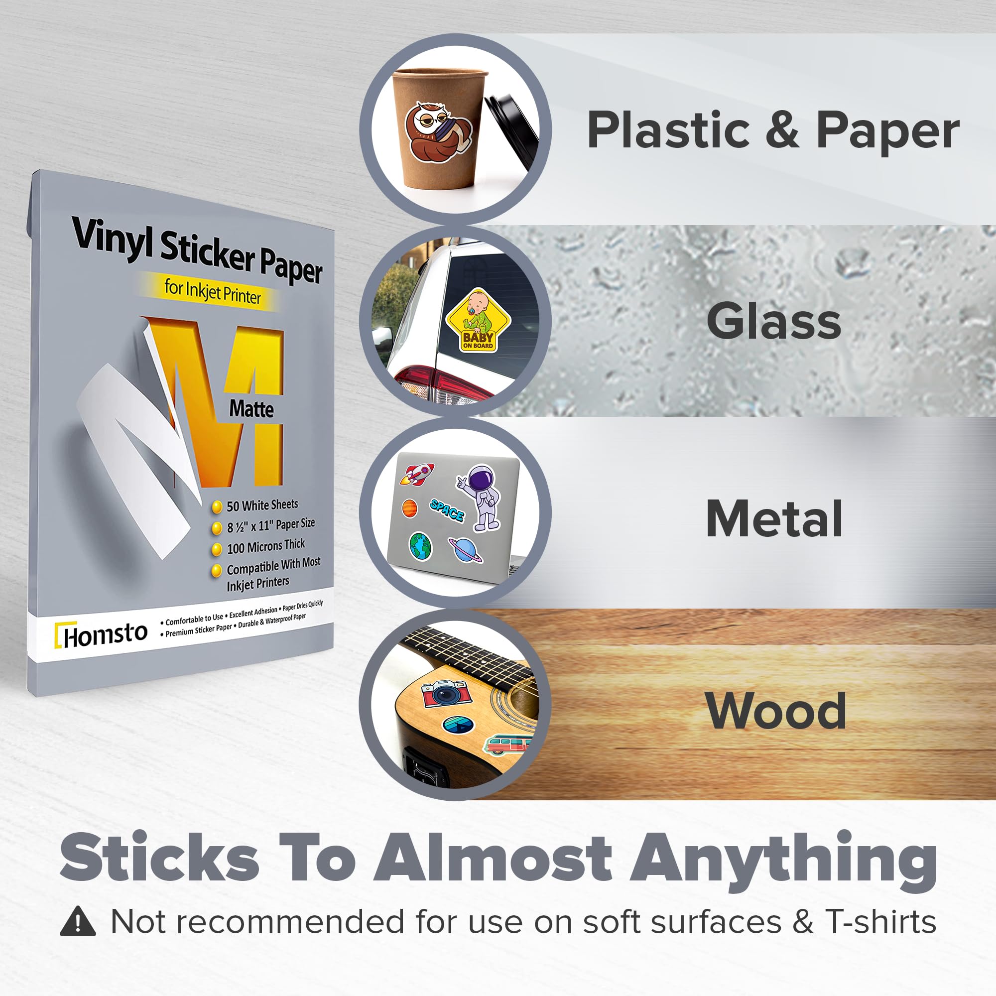 Vinyl Sticker Paper, Matte, Glossy and Clear Printable Sticker Paper (Matte, 50 sheets)