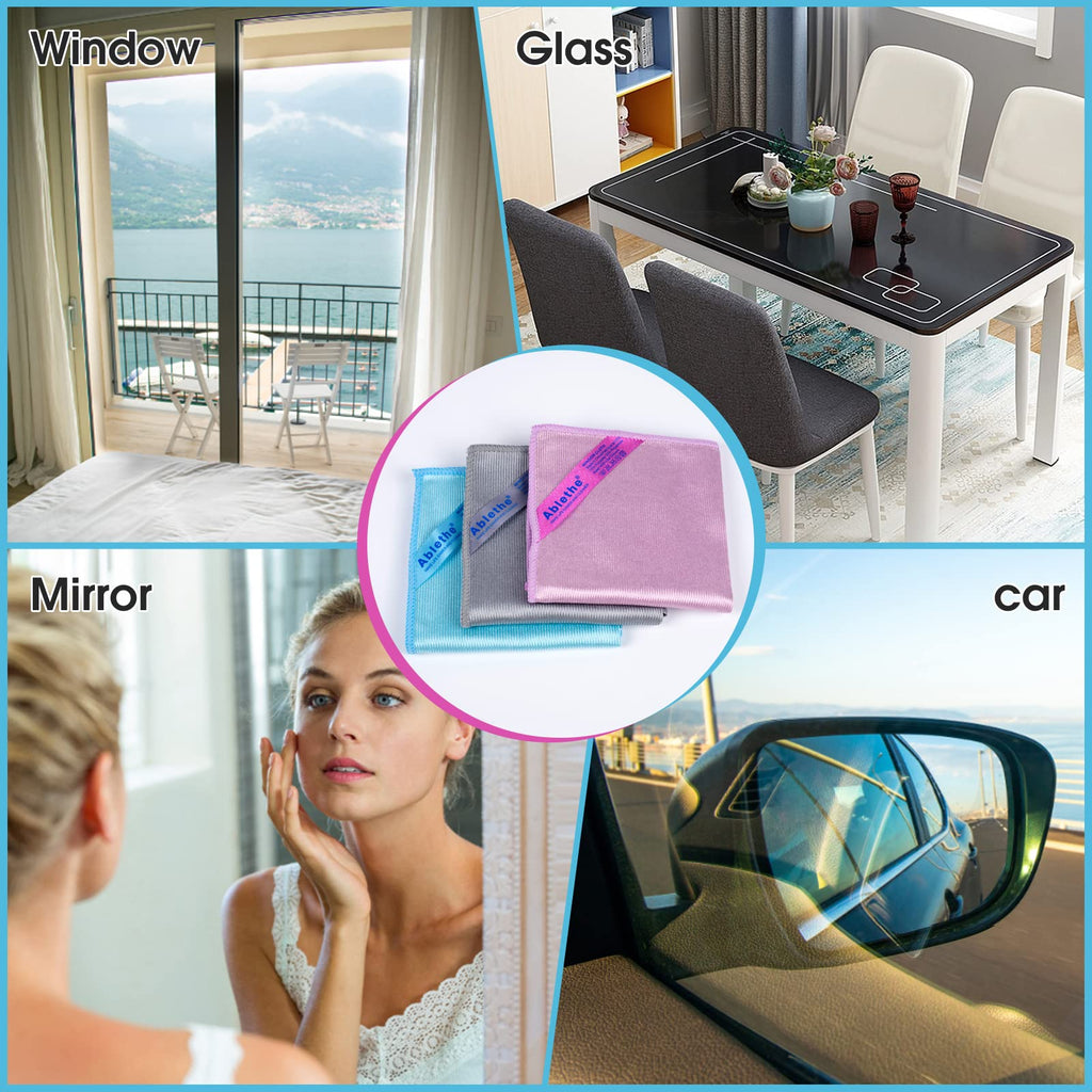 Window Cleaning Cloth - Microfiber Cleaning Cloth, Premium Polishing Rags, Lint Free, Streak Free (Grey, Purple and Blue)