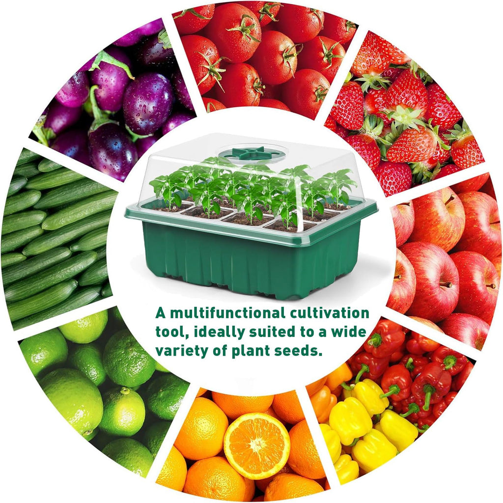 Seed Starter Trays, 10-Pack Plant Germination Trays Greenhouse Grow Kit with Humidity Vented Domes and Base for Seeds' Starting (Total 120 Cells)