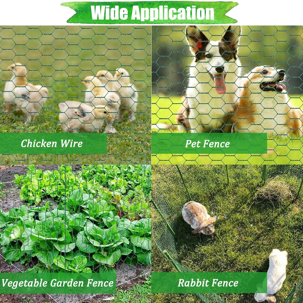 Wonninek Chicken Wire for Floral Arrangements, 16 x 236 Inches Gauge Galvanized Steel Wire Fence Ideal with Zip Ties for Crafting, Garden Protection, Bird Enclosures, Chicken Coops, Poultry Netting